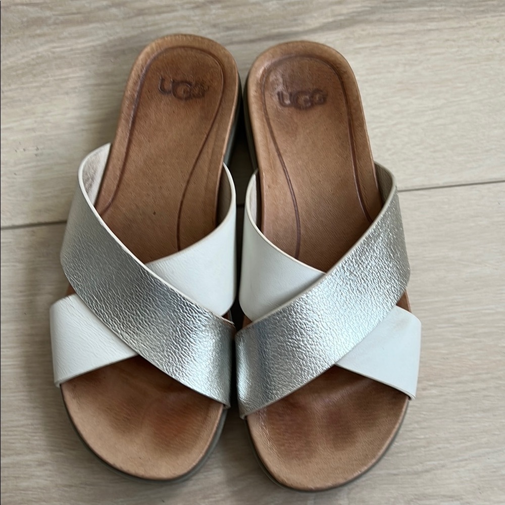 UGG Women's Metallic Silver and White Sandals
